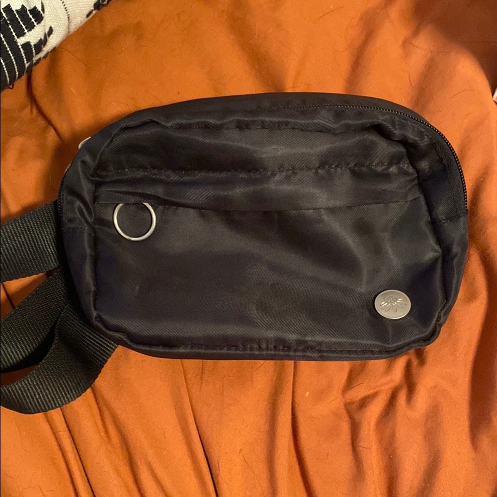 Senita Athletics Black Belt Bag with Synthetic Fabric and Metal Hardware